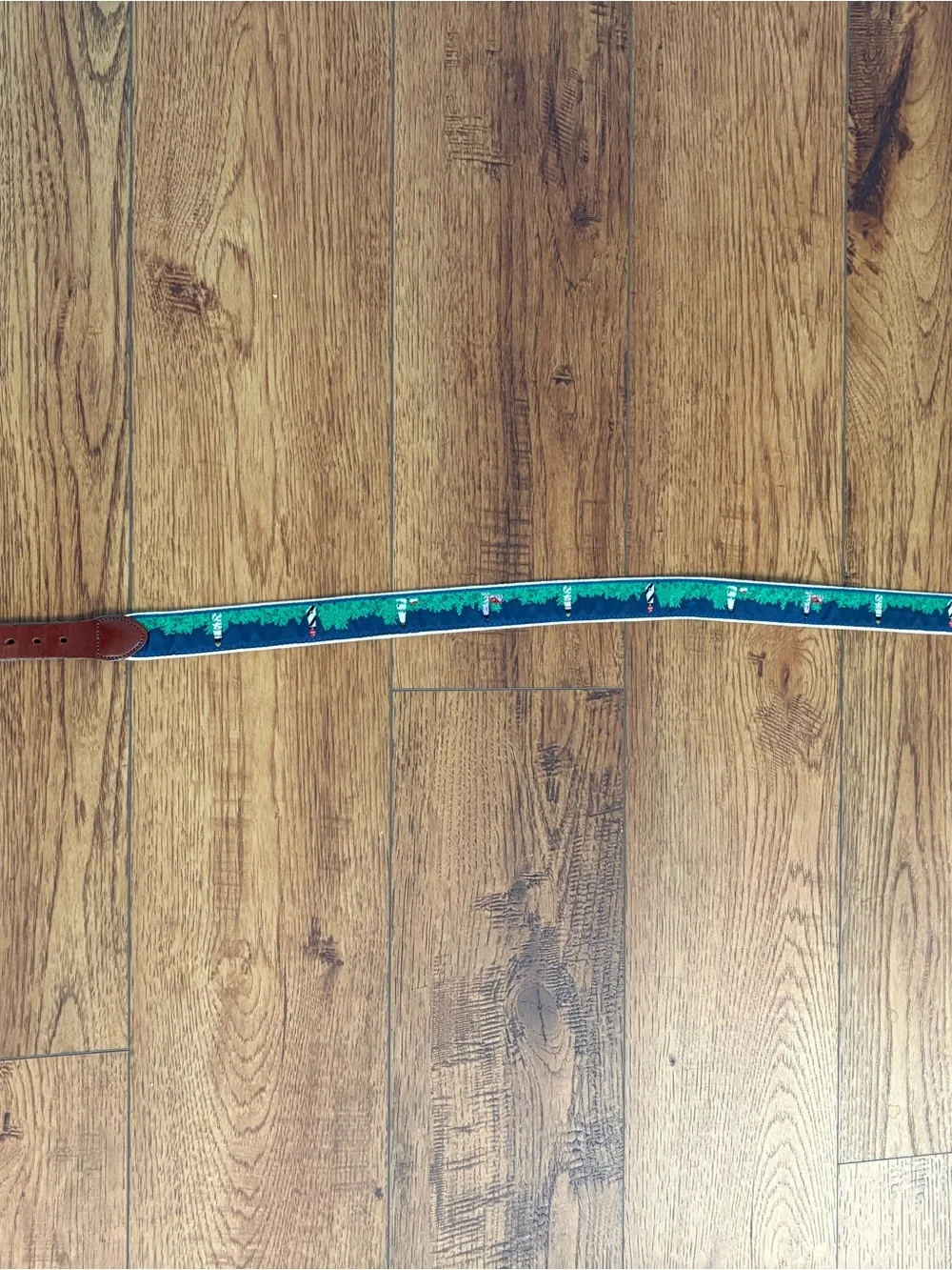 Vintage Leather Man Ltd Needlepoint Lighthouse Belt – Size 38 Coastal Prep